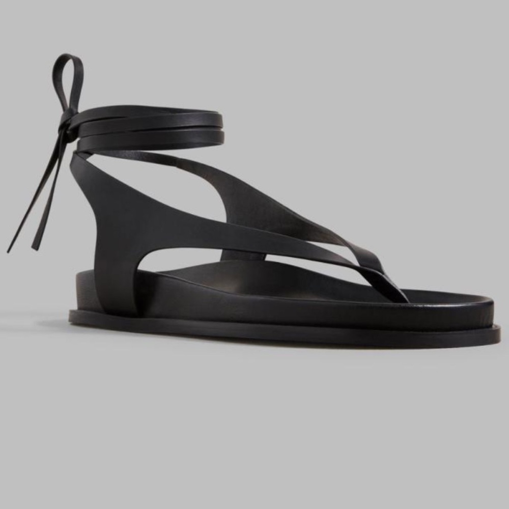 A. Emery Shel Sandals in Black Leather